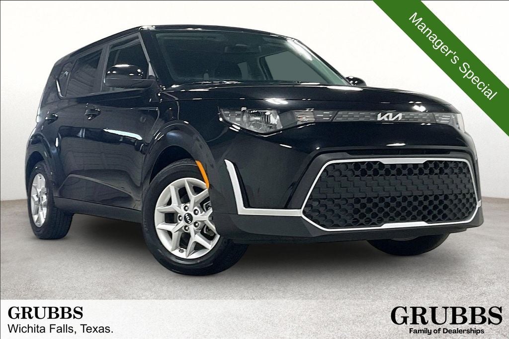 2025 Kia Soul LX in Fusion Black — front three-quarter view