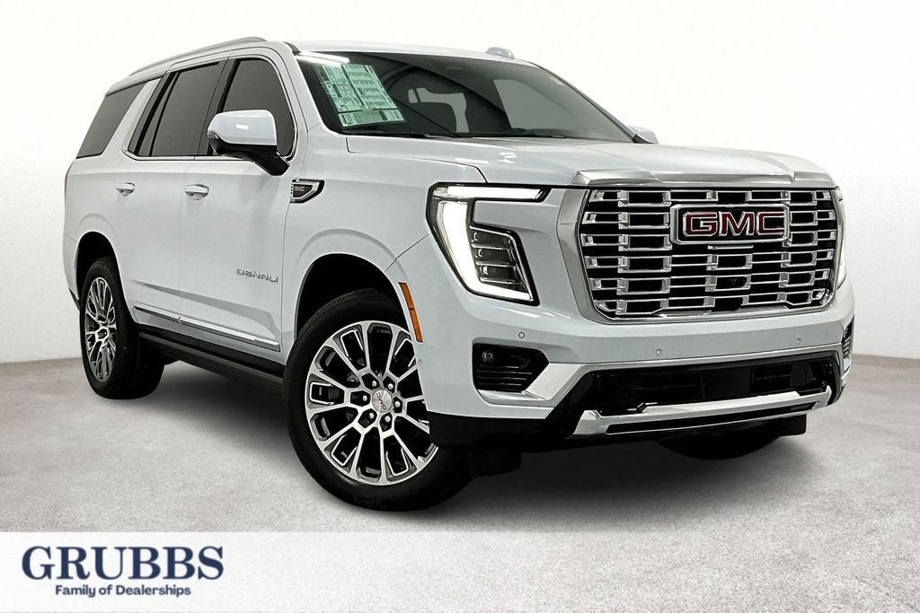 2026 GMC Yukon Denali in Glacier White Tricoat — front three-quarter view
