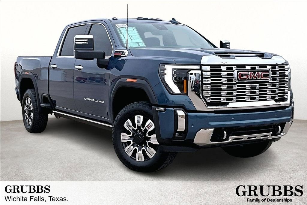 2026 GMC Sierra 2500 HD Denali in Downpour Metallic — front three-quarter view