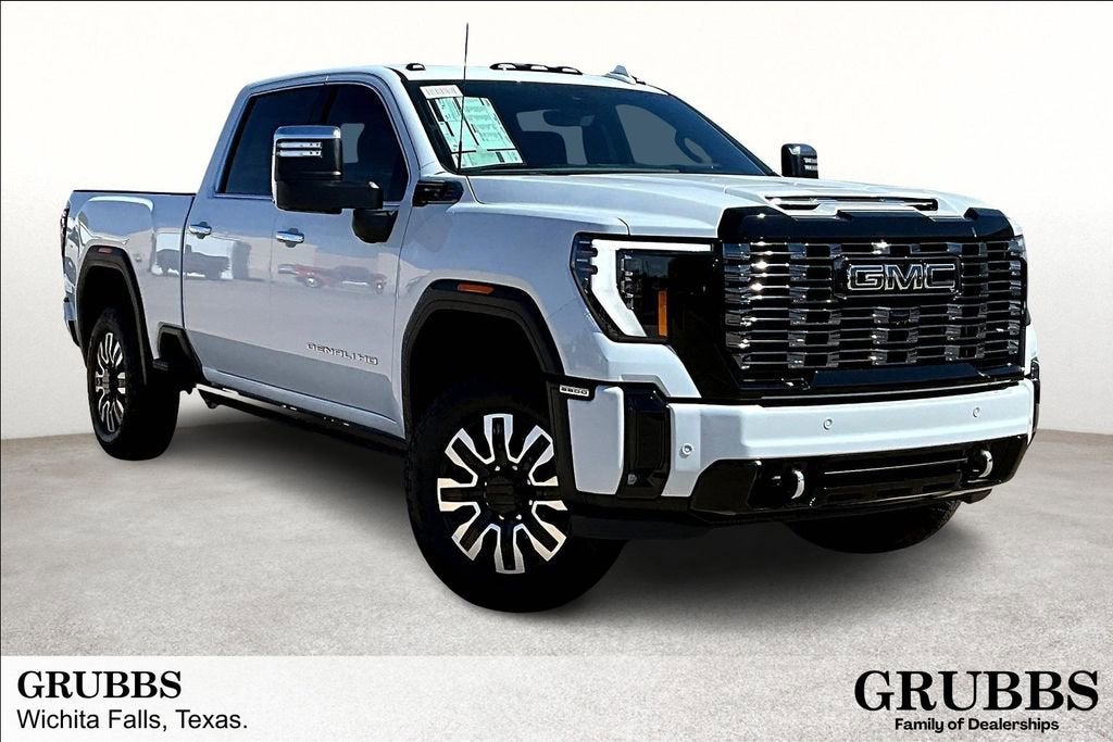 2026 GMC Sierra 2500 HD Denali Ultimate in Glacier White Tricoat — front three-quarter view